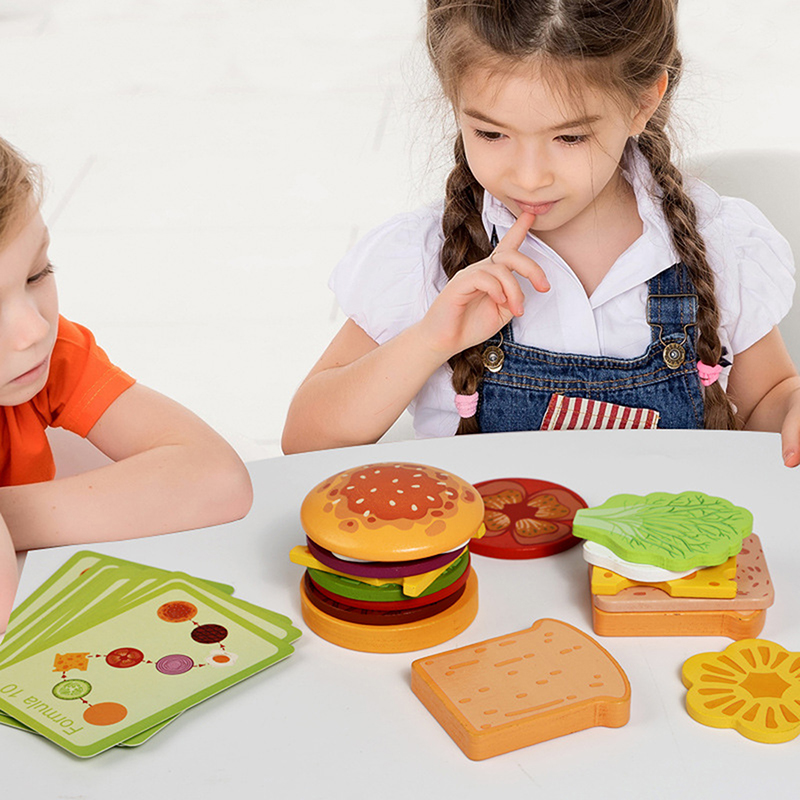 ·어린이를 위한 새로운 나무 햄버그 샌드위치 쌓기 장난 - Kids Outdoor Kitchen Accessories 리뷰 및 가격